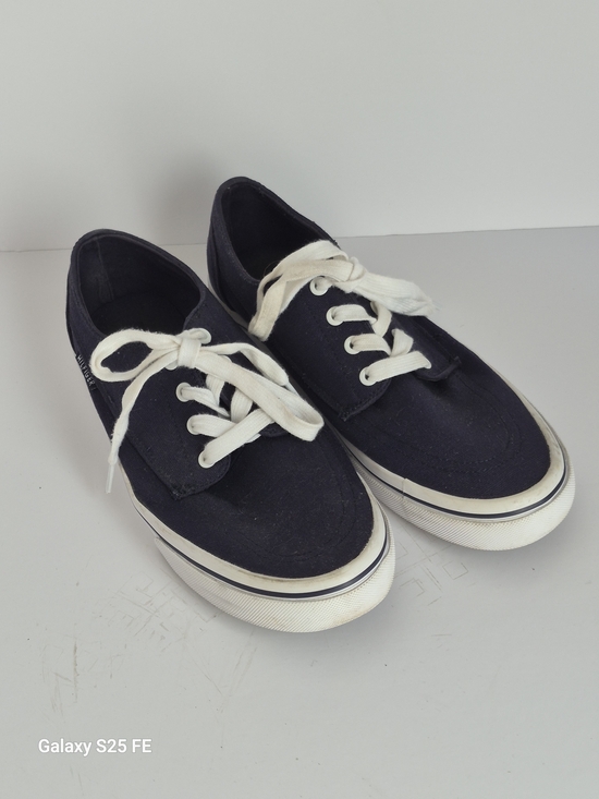 Navy Canvas Sneakers Shoes - Classic Canvas Lace-Up Sneakers with a Navy Stripe On Soles
